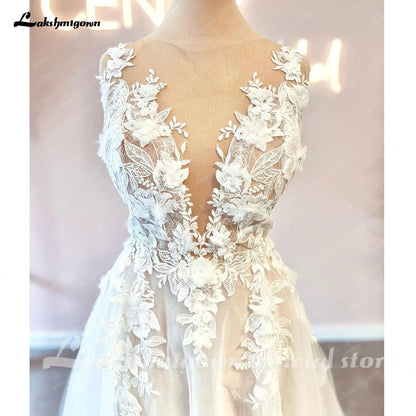 Roycebridal Vintage Lace Appliques Backless Wedding Dress with V Neck 3D Flowers Bridal Gown Custom Made abito da sposa