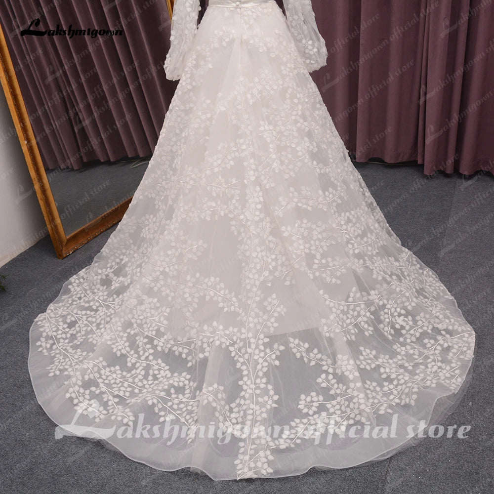 Roycebridal Off Shoulder Fulll Lace Wedding Dress Women  Fuffy Longe Sleeves Beach Bridal Gown Robe de mariee