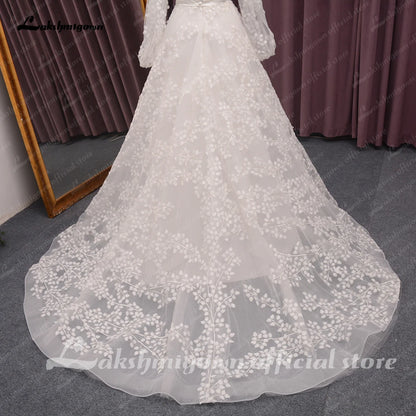 Roycebridal Off Shoulder Fulll Lace Wedding Dress Women  Fuffy Longe Sleeves Beach Bridal Gown Robe de mariee