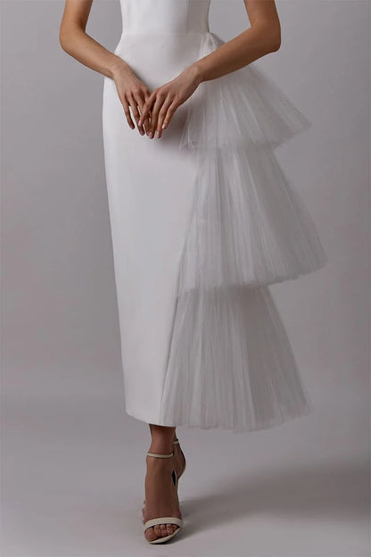Roycebridal Short Boho Wedding Dress with Pleat Tulle Satin Wedding Gown Vestido De Noiva Wedding Party Dress