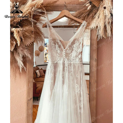 Boheme V Neck Lace Wedding Dress Backless Civil Beach