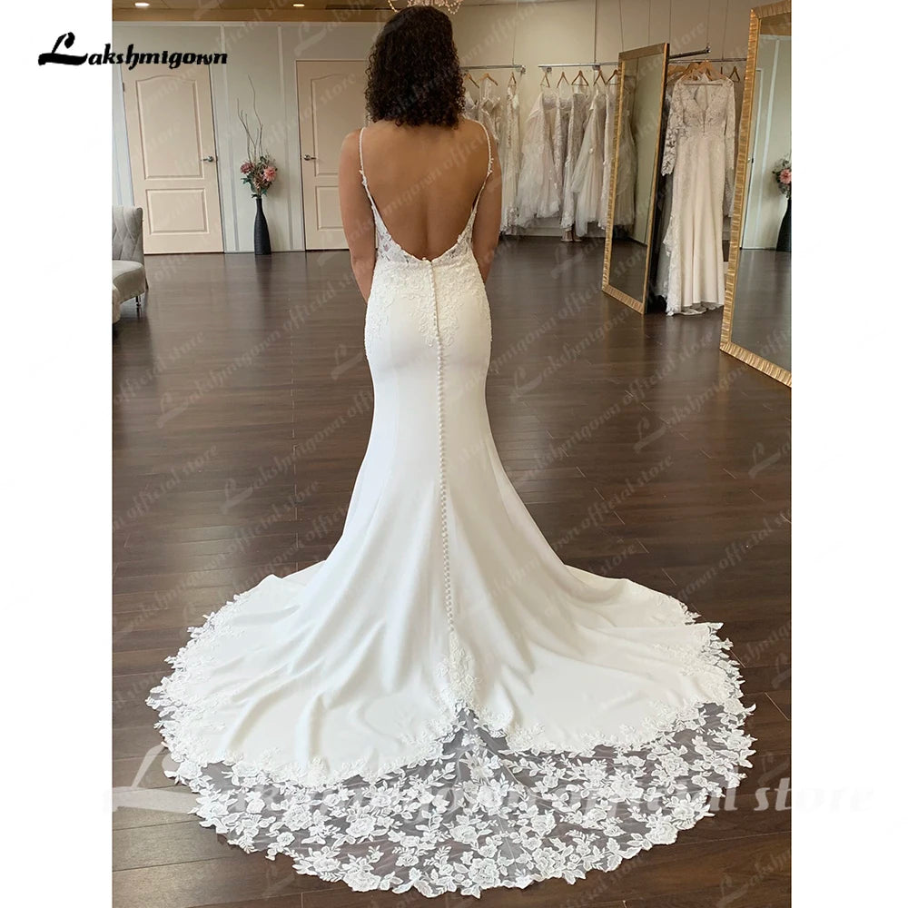 Lakshmigown Boho Mermaid Beach Wedding Dress 2023 Special Occasion Backless Crepe Long Bridal Gowns New Mariage