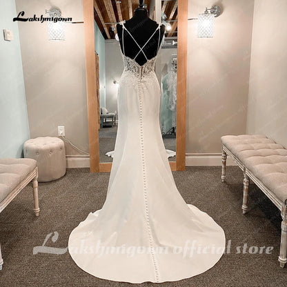 Roycebridal Vintage Crepe Bridal Dresses Lace Appliques Vestido Novia Boda Civil Mermaid Wedding Gowns Vestidos Novia