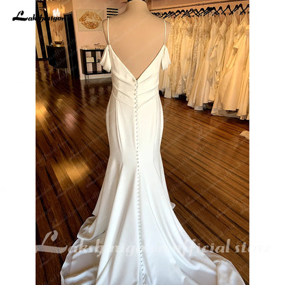 Roycebridal Soft Satin Boho Wedding Dress with V Neck 2025 Bridal Gowns Spaghetti Straps suknia slubna hochzeitskleid