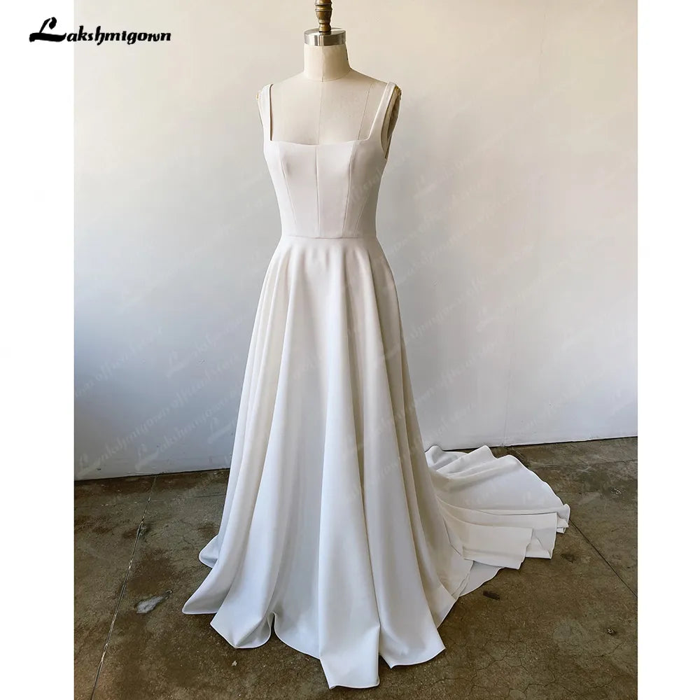 Lakshmigown Sexy Spaghetti Straps A Line Wedding Dress Elegant Crepe Open Back Boho Bridal Gowns Simple Design