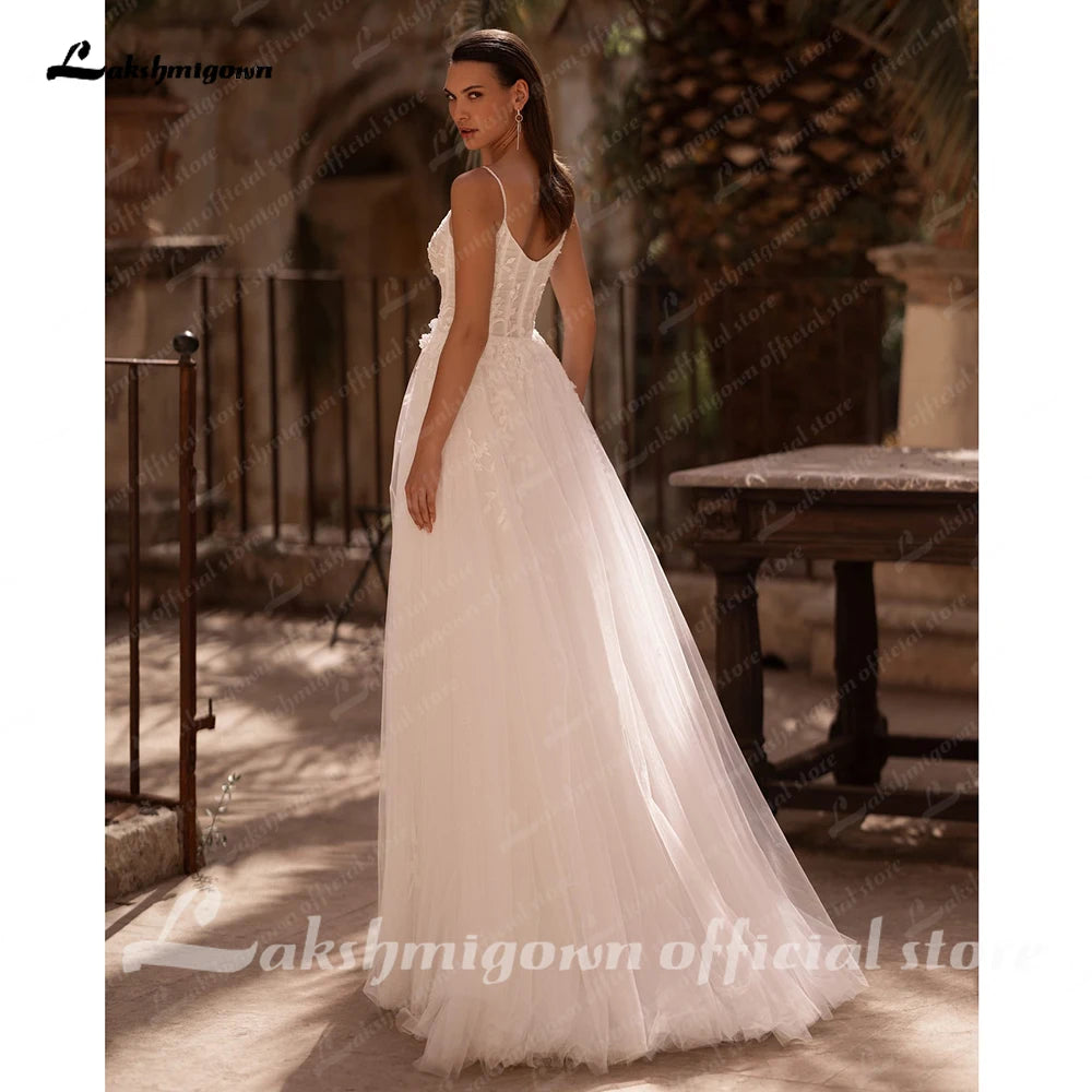 Roycebridal Soft Tulle Lace Boho Wedding Dress for Women  Spaghetti Straps Backless Bridal Gown robe boheme femme