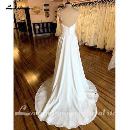 Roycebridal Boho V-Neck Wedding Dress For Women 2025 Pleat Civil Bridal Beach Wedding Gowns Spaghetti Straps