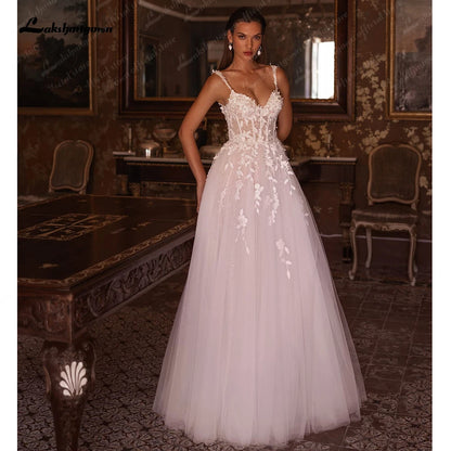 Roycebridal Lace Boho A Line Beach Wedding Dress for Women Wedding Gown for Bride vestido casamento civil