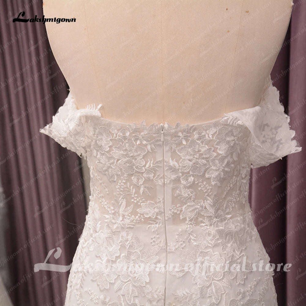 Roycebridal Off Shoulder Mermaid Wedding Dress Women  Lace Appliques Sweep Train Beach Bridal Gown Robe de mariee