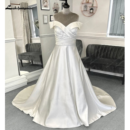 Roycebridal Plus Size Women Satin Wedding Dress 2025 Hochzeit Boat Neck Vestidos Civil Bridal Gowns Open Back