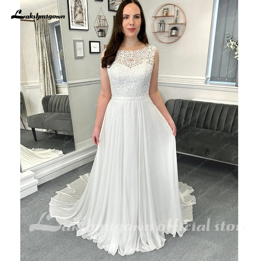 Roycebridal Top Lace Chiffon Women Wedding Dress 2025 Hochzeit Boat Neck Vestidos Civil Bridal Gowns Open Back