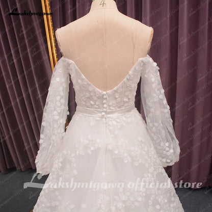 Roycebridal Off Shoulder Fulll Lace Wedding Dress Women  Fuffy Longe Sleeves Beach Bridal Gown Robe de mariee