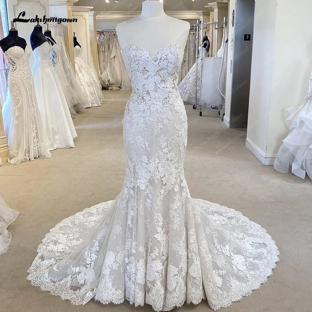 Lakshmigown Full Lace Mermaid Wedding Dresses For Women Vestido De Novia 2023 Sweetheart Boho Bridal Gowns Open Back