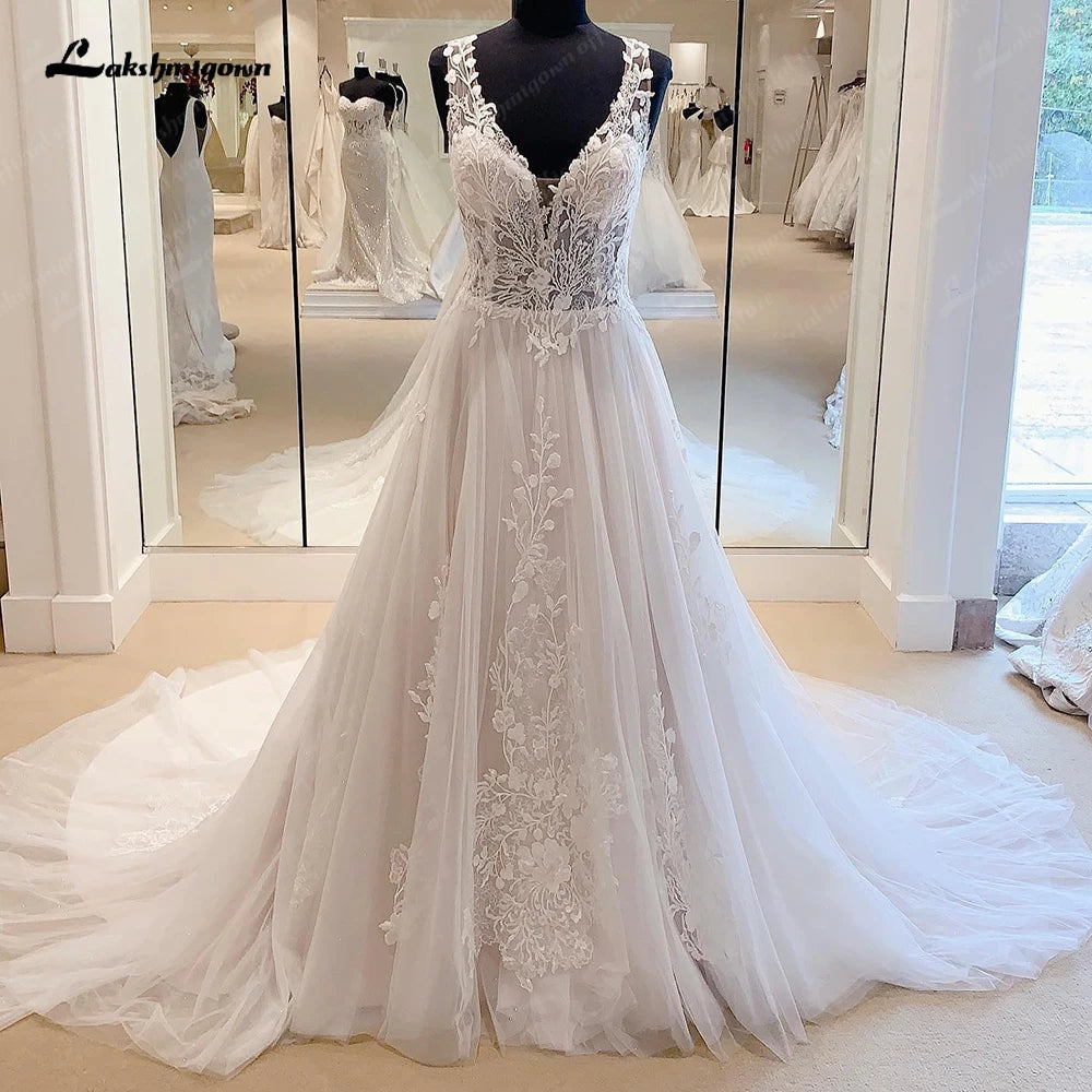 Lakshmigown Boho Lace Appliques Wedding Dresses 2023  Civil Bridal Beach Wedding Gowns Vestidos de festa Party Gowns