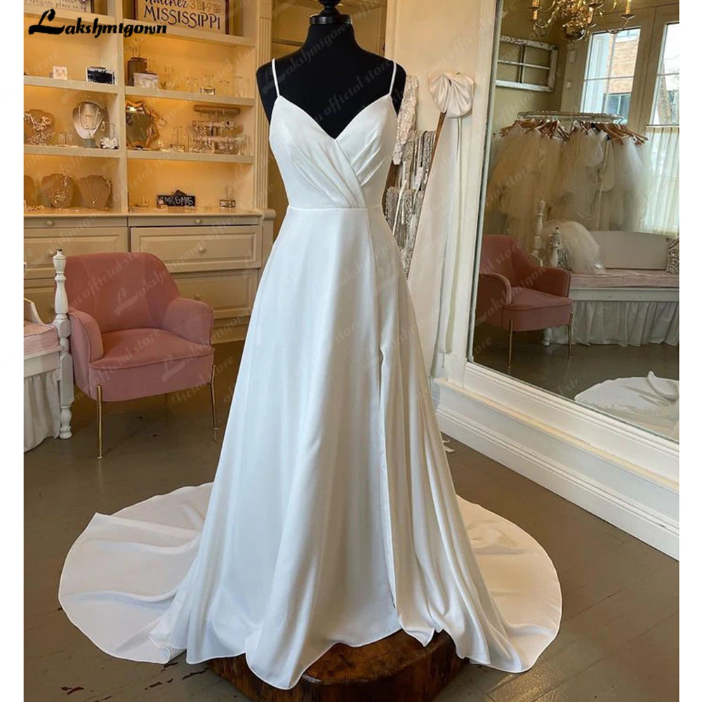 Lakshmigown Modern Bridal Beach Pleat Bodice Wedding Dresses Women 2024 A Line Boho Spaghetti Straps
