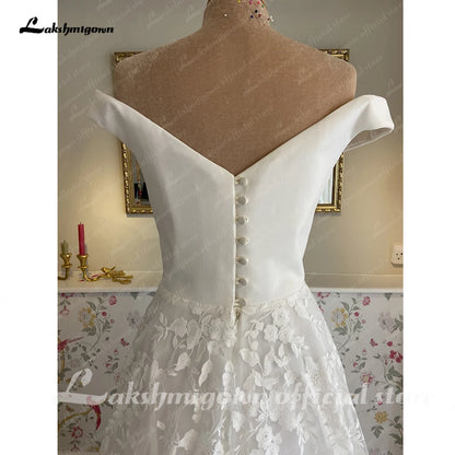 Roycebridal Roycebridal Boat Neck Off White Beach A Line Boho Beach Wedding Dress with Cap Sleeve 2025 Bridal réception Gown robes de soirée