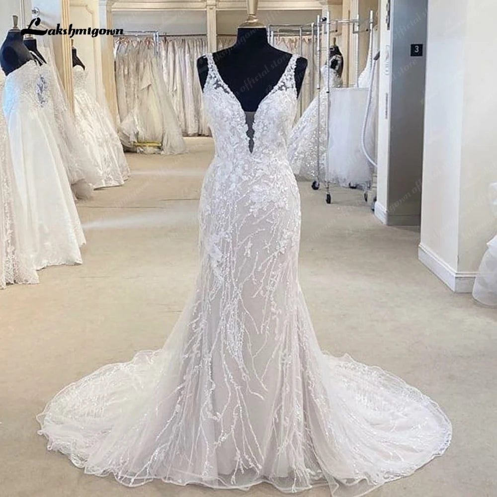 Lakshmigown Princess Lace Mermaid/Trumpet Wedding Dress Backless Court Train 2023 Off the Shoulder Vestido Novia Wedding Gowns