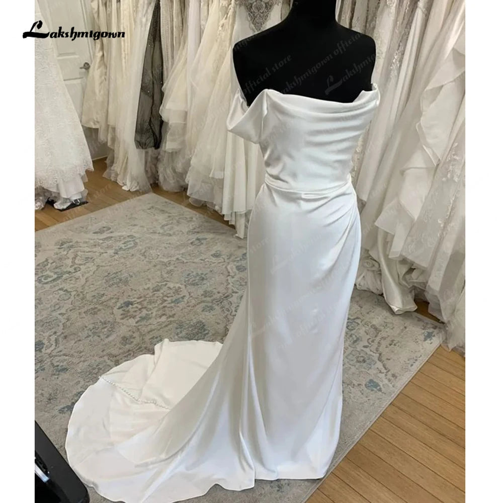 Lakshmigown Sexy Soft Satin Sleeveless Wedding Gowns 2024 Off the Shoulder
