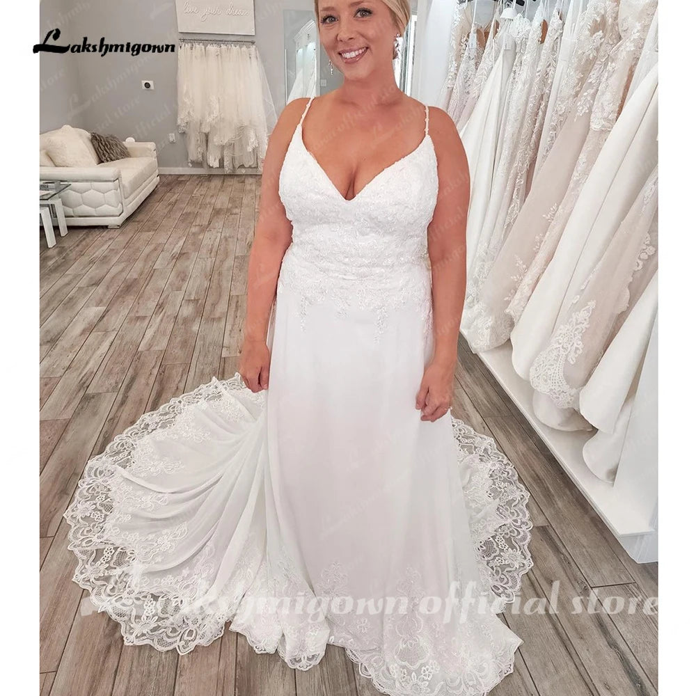 Lakshmigown Boho Spaghetti Straps Bridal Wedding Dresses A Line 2023 Robe Longue Simple Beach Chiffon Wedding Gowns Deep V Neck