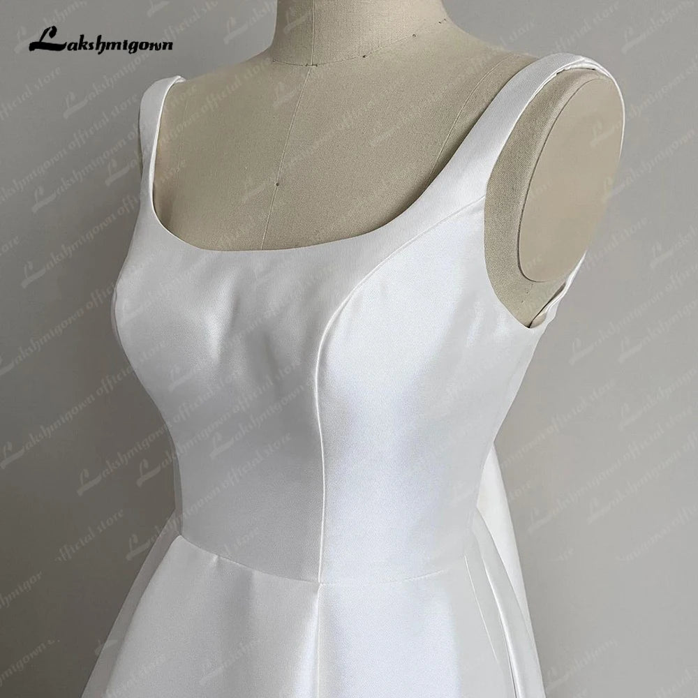 Lakshmigown Satin A Line Wedding Dresses for Women 2023 Vestidos Civil Bridal Beach Boho Wedding Gowns With Bow
