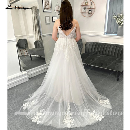 Roycebridal Beach Formal Wedding Dresses Sweep Train Sleeveless Spaghetti Strap Lace With Appliques 2025 Bridal Gowns