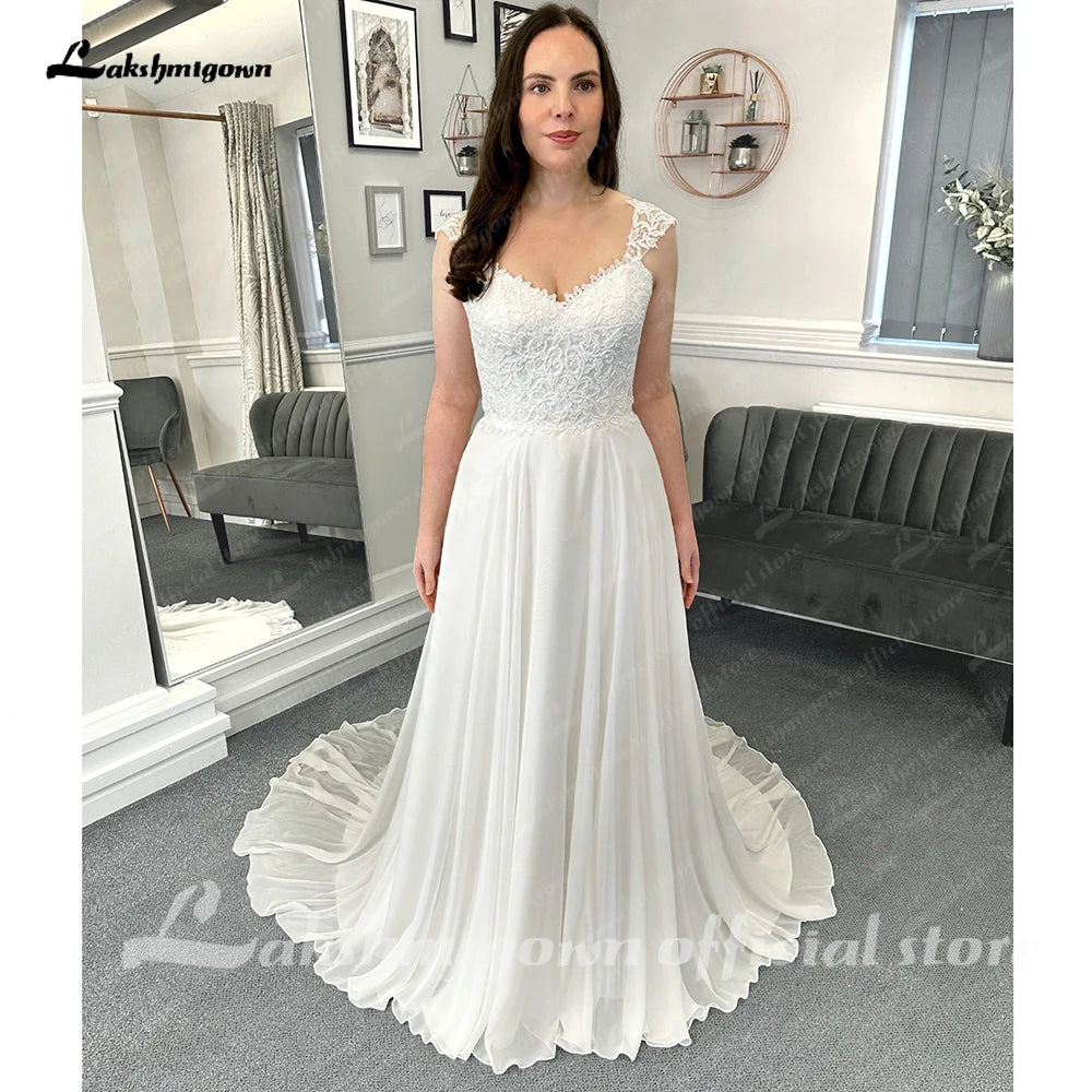 Lakshmigown Chiffon Beach Wedding Dresses For Women 2023 Bride Luxury Lace Long Boho Wedding Gowns Open Back
