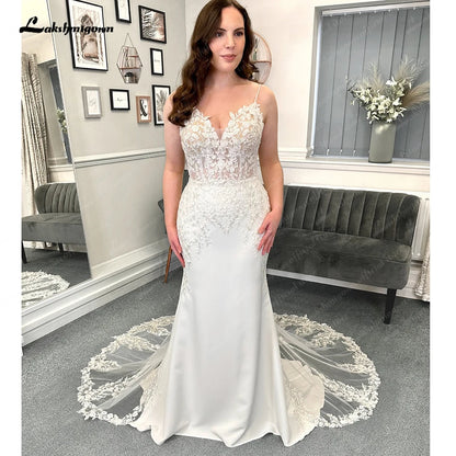 Roycebridal Sexy Mermaid Soft Satin Lace Wedding Dress for Women 2025 Vedtidos De Noiva Bridal Gowns Spaghetti Straps
