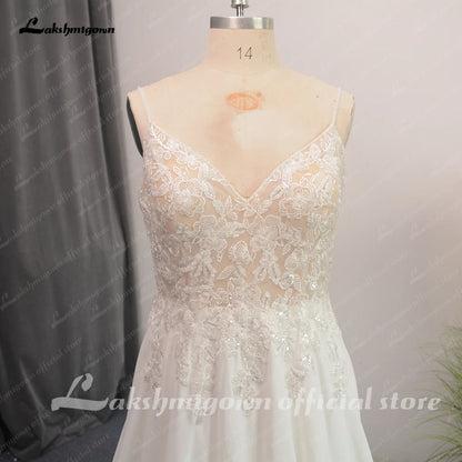 Roycebridal Spaghetti Straps Beach Wedding Dress for Women Beads Chiffon Bridal Gowns Open Back Real Photos New Arrival