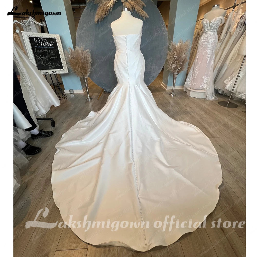 Lakshmigown Plus Size Mikado Satin Mermaid Wedding Dress For Women 2023 Vestidos Elegant Bridal Beach Boho Wedding Gowns