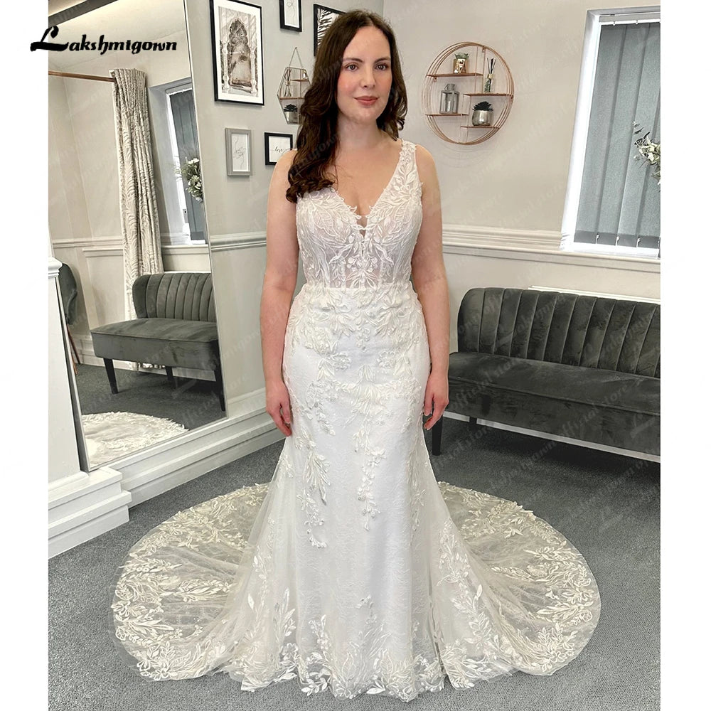 Roycebridal  Lace Mermaid Wedding Dresses Sweep Train Sleeveless Lace With Appliques 2025 Bridal Gowns