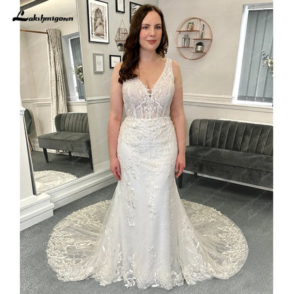 Roycebridal  Lace Mermaid Wedding Dresses Sweep Train Sleeveless Lace With Appliques 2025 Bridal Gowns