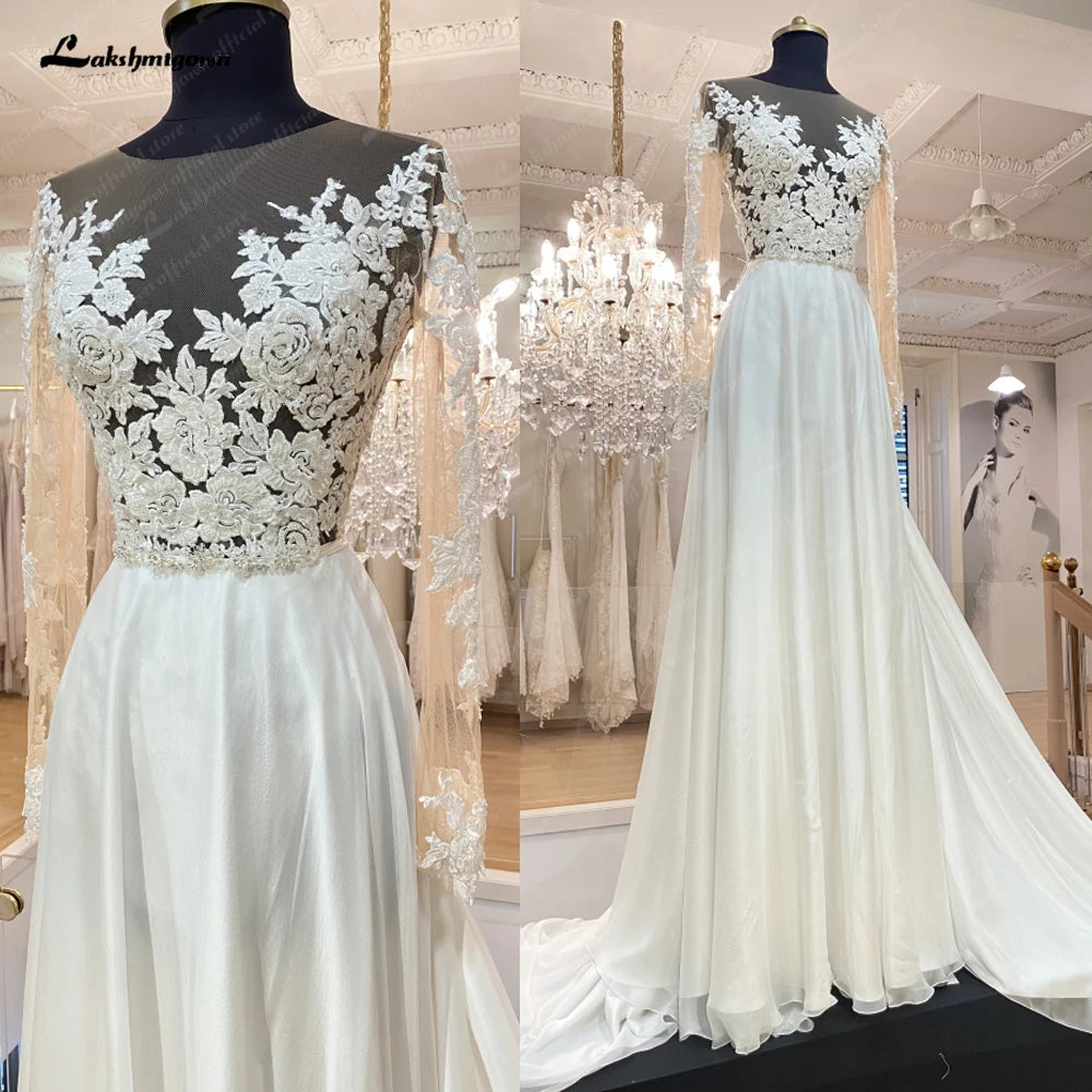 Roycebridal Floral Lace Boho Wedding Dress Long Sleeve Plus Size Bridal Beach Wedding Gowns Open Back 2025 Partykleider