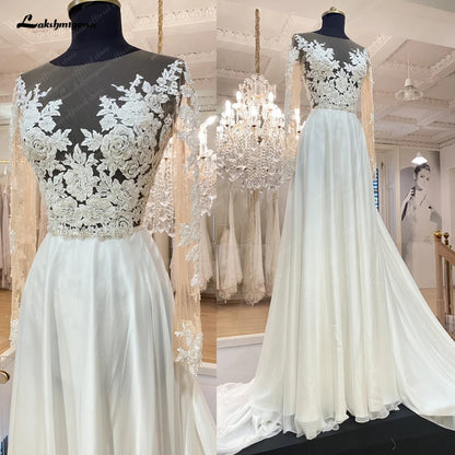 Roycebridal Floral Lace Boho Wedding Dress Long Sleeve Plus Size Bridal Beach Wedding Gowns Open Back 2025 Partykleider