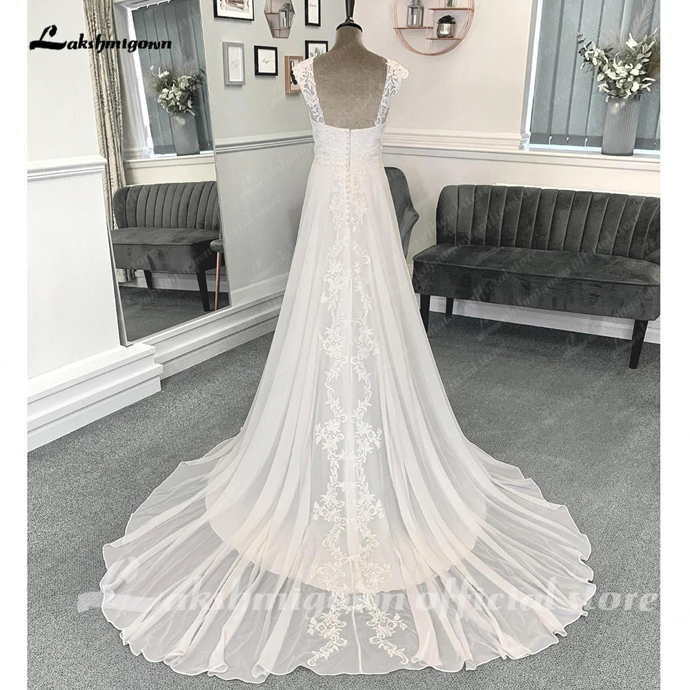 Lakshmigown Chiffon Beach Wedding Dresses For Women 2023 Bride Luxury Lace Long Boho Wedding Gowns Open Back