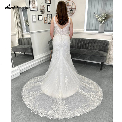Roycebridal  Lace Mermaid Wedding Dresses Sweep Train Sleeveless Lace With Appliques 2025 Bridal Gowns