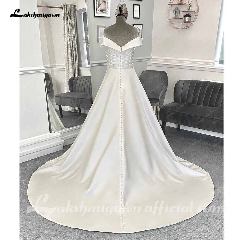Lakshmigown Plus Size Women Satin Wedding Dress 2023 Hochzeit Boat Neck Vestidos Civil Bridal Gowns Open Back