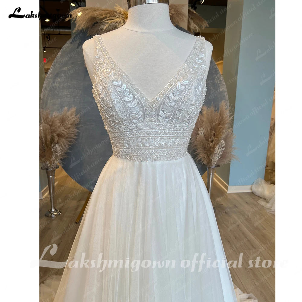 Roycebridal Women A Line Wedding Dress Boho Vestidos de Fiesta de Noche Tulle Beach Wedding Dress Robe Bridal Gown