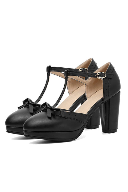 Roycebridal Retro Bow T-Strap High Heels Shoes