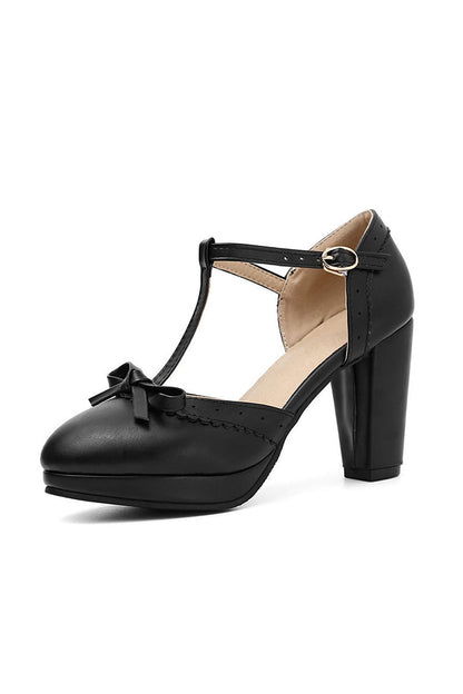 Roycebridal Retro Bow T-Strap High Heels Shoes