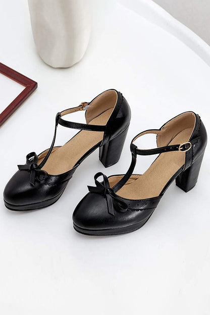 Roycebridal Retro Bow T-Strap High Heels Shoes