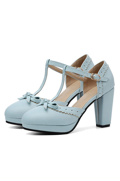 Roycebridal Retro Bow T-Strap High Heels Shoes