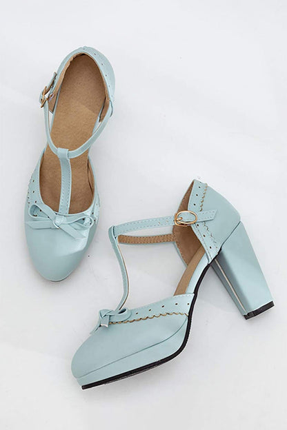 Roycebridal Retro Bow T-Strap High Heels Shoes