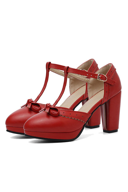 Roycebridal Retro Bow T-Strap High Heels Shoes