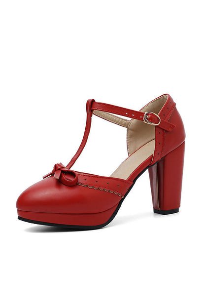Roycebridal Retro Bow T-Strap High Heels Shoes
