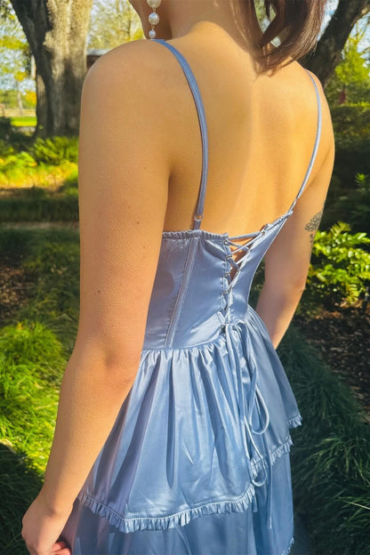 Roycebridal Periwinkle Corset Multi-Layer Ruffle Long Prom Dress