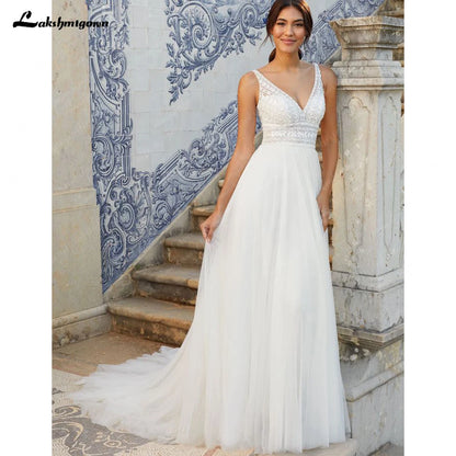 Roycebridal Women A Line Wedding Dress Boho Vestidos de Fiesta de Noche Tulle Beach Wedding Dress Robe Bridal Gown