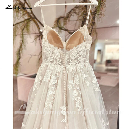 Roycebridal Spaghetti Straps Wedding Dress 2025 Robe Elegant Long Bridal Beach Wedding Gowns Floral Lace Appliques Robe de marie