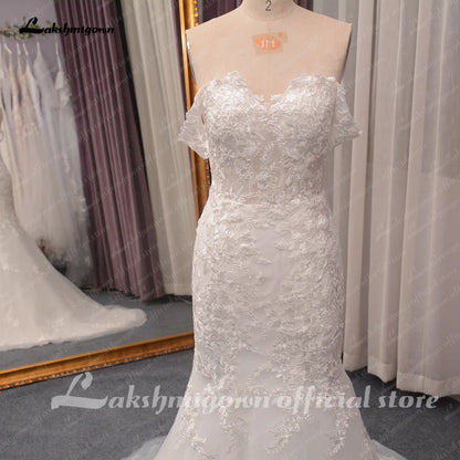 Roycebridal Off Shoulder Mermaid Wedding Dress Women  Lace Appliques Sweep Train Beach Bridal Gown Robe de mariee