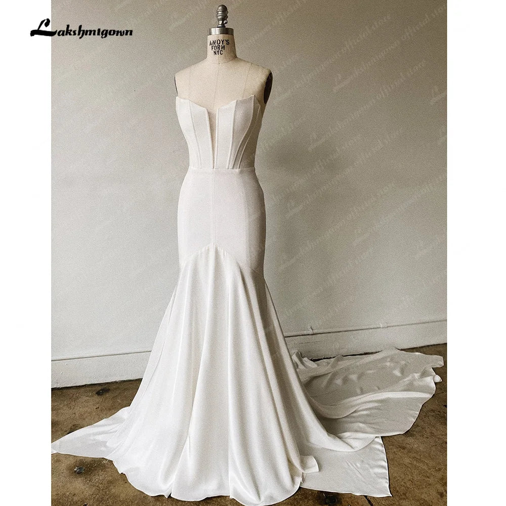 Lakshmigown Trumpet Wedding Dress for Women V-Neck Sleeveless Spaghetti Strap Mermaid Bridal Gowns