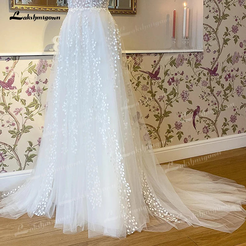 Lakshmigown Vintage Off White Boho Wedding Dress 2024 Lace Applqiues Spaghetti Straps V Neck Bridal Gowns